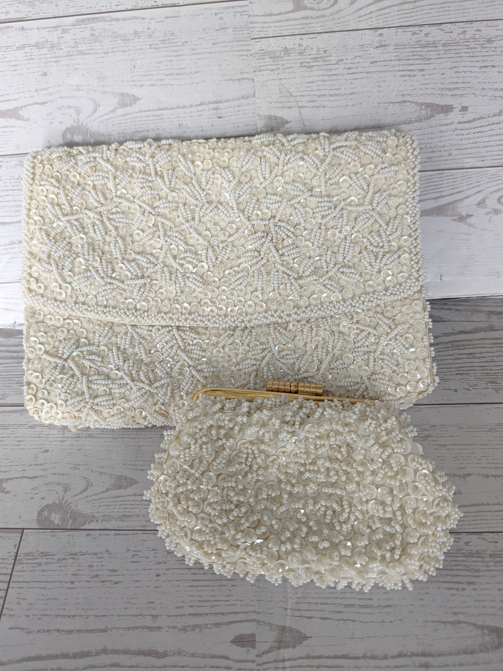 Vintage La Regale Beaded Sequin Evening Clutch Bag Set